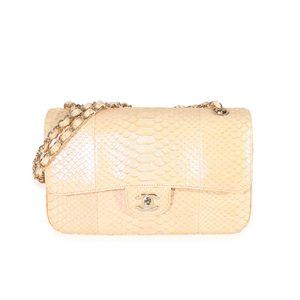 Chanel 19C Metallic Iridescent Pink Python Medium Classic Double Flap Bag